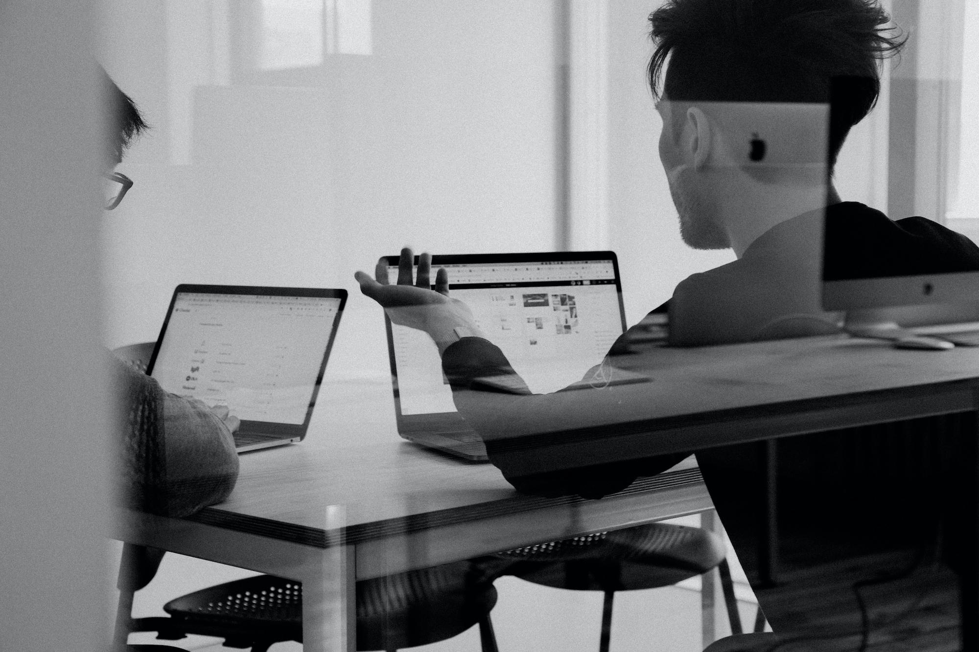 User working on laptop