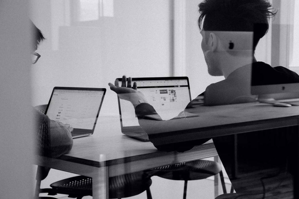 User working on laptop